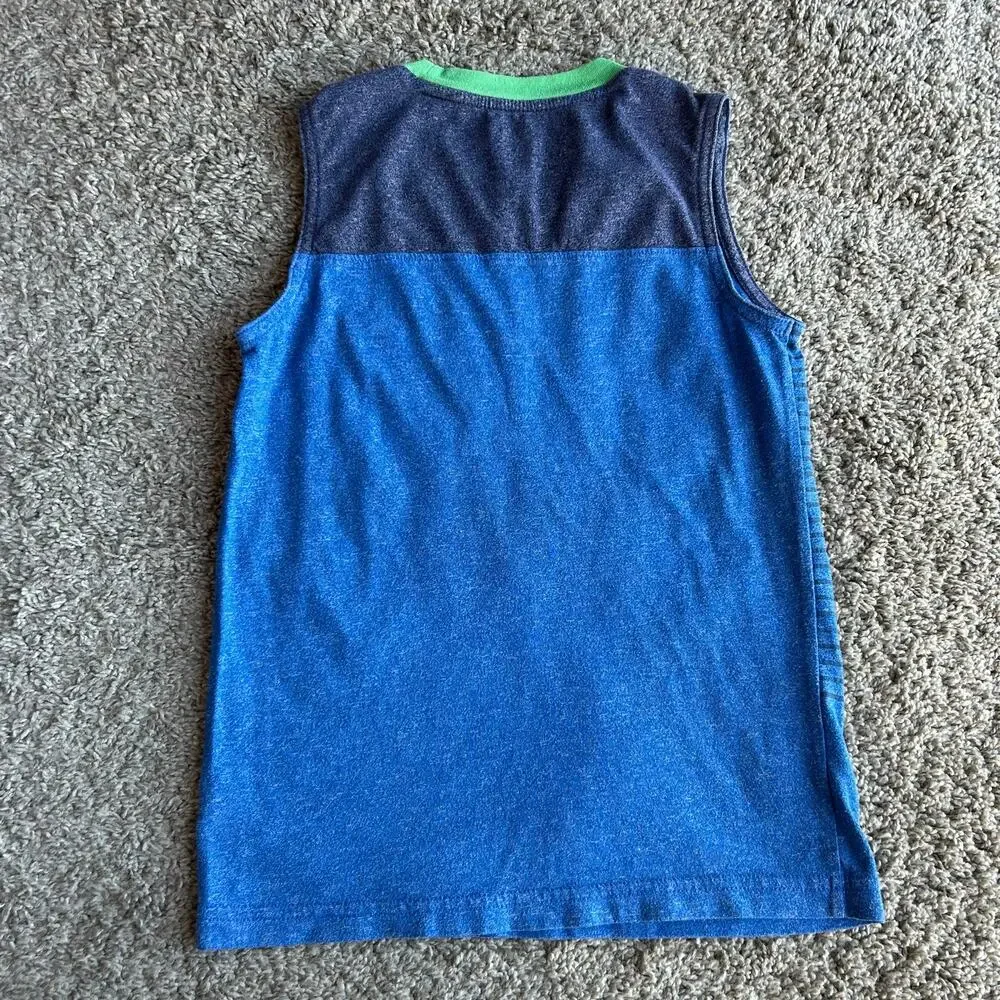 Cat & Jack Boys Sleeveless Blue Distressed Graphic Tank Shirt Small (6/7)